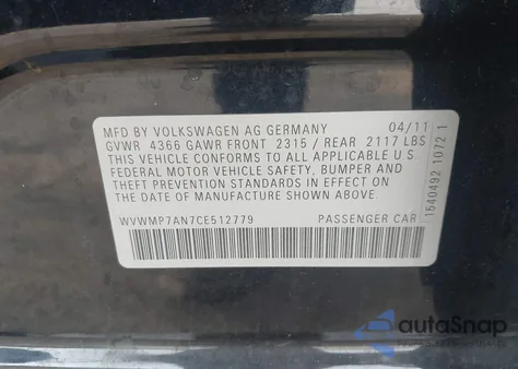 2012 Volkswagen Cc Sport from USA, damaged, VIN WVWMP7AN7CE512779